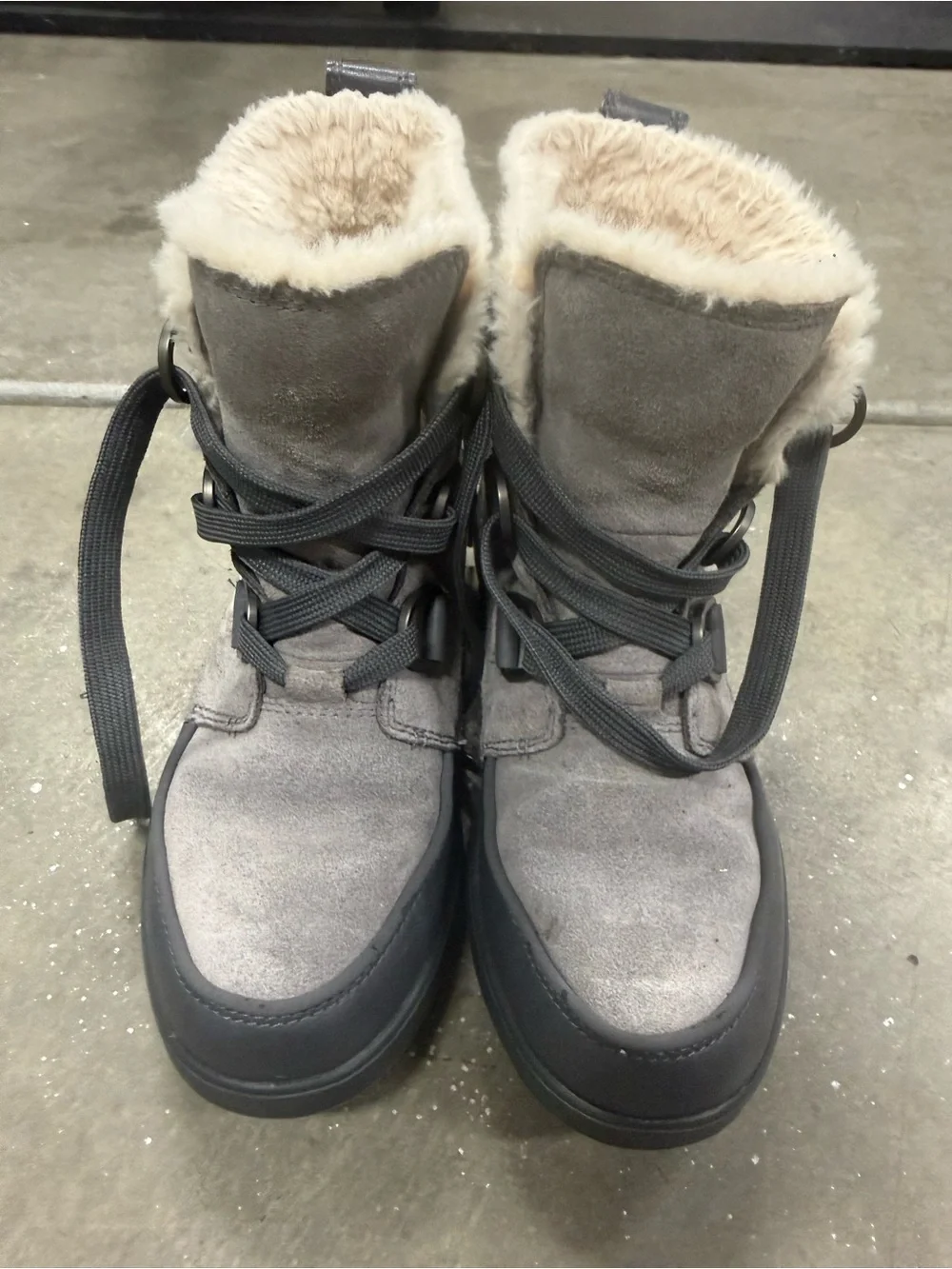 Sorel Gray Suede Faux-Fur Lined Lace Winter Boots